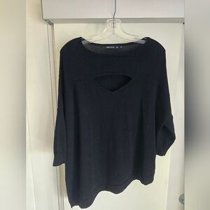 Karen Millen 100% Wool Black Knit Cut-Out Sweater Top - Size large